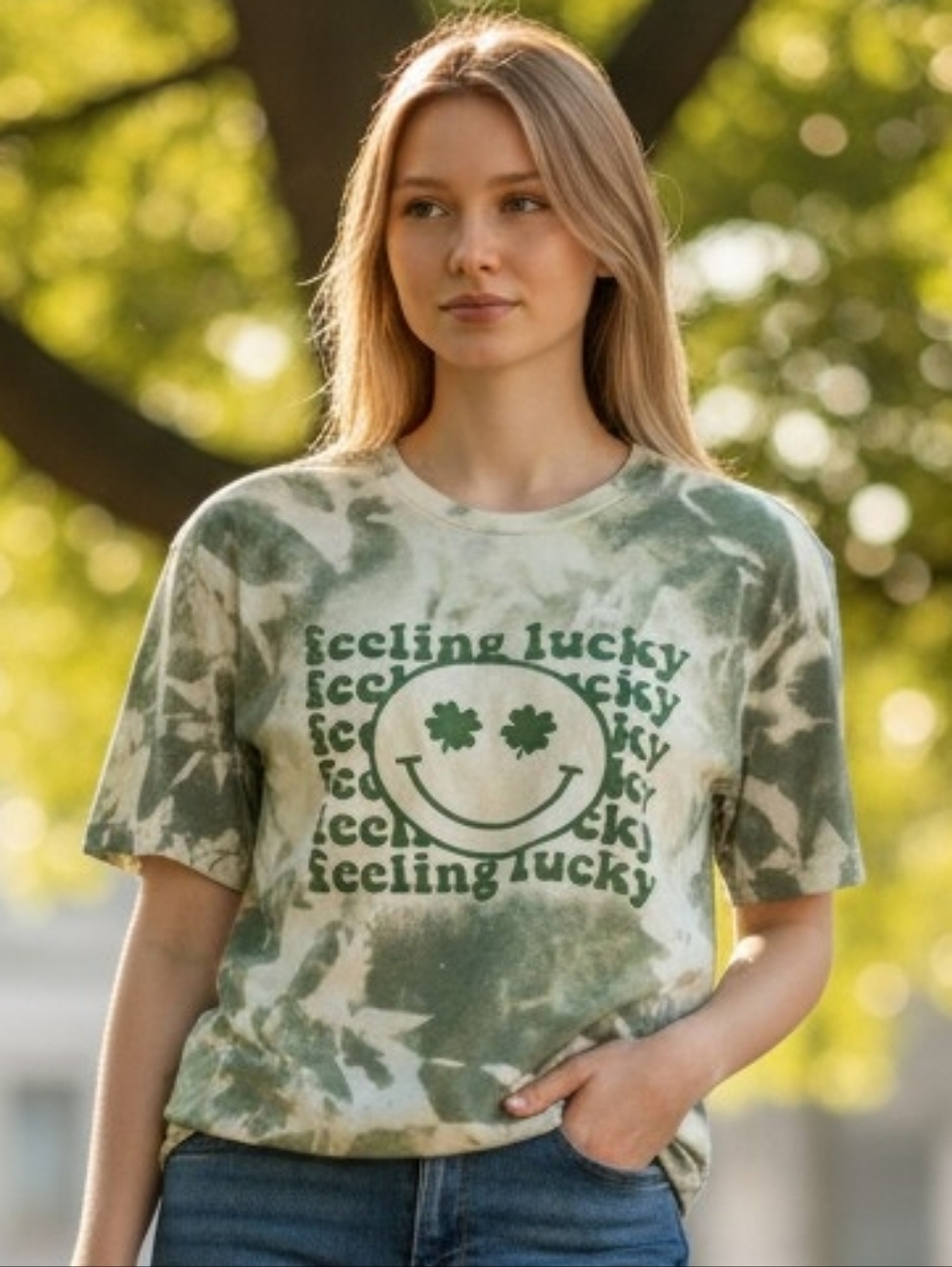 Feeling Lucky Tie-Dye Graphic Tee *Custom Made*